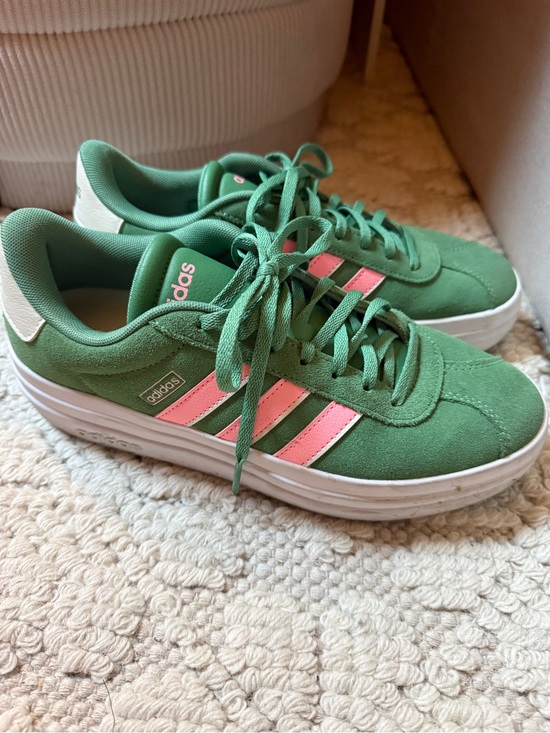 adidas Shoes - adidas Women Sneakers Green with Pink Stripes